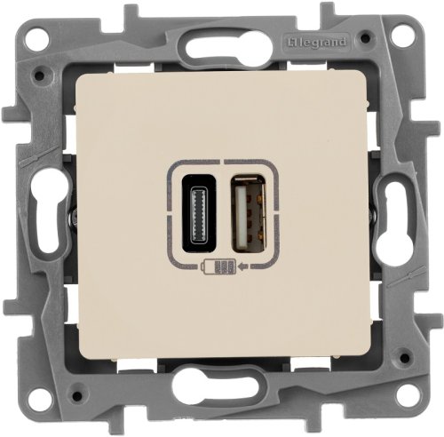 Розетка USB тип А+С без рамки Legrand Etika 2-м. 3000мА слоновая кость картинка